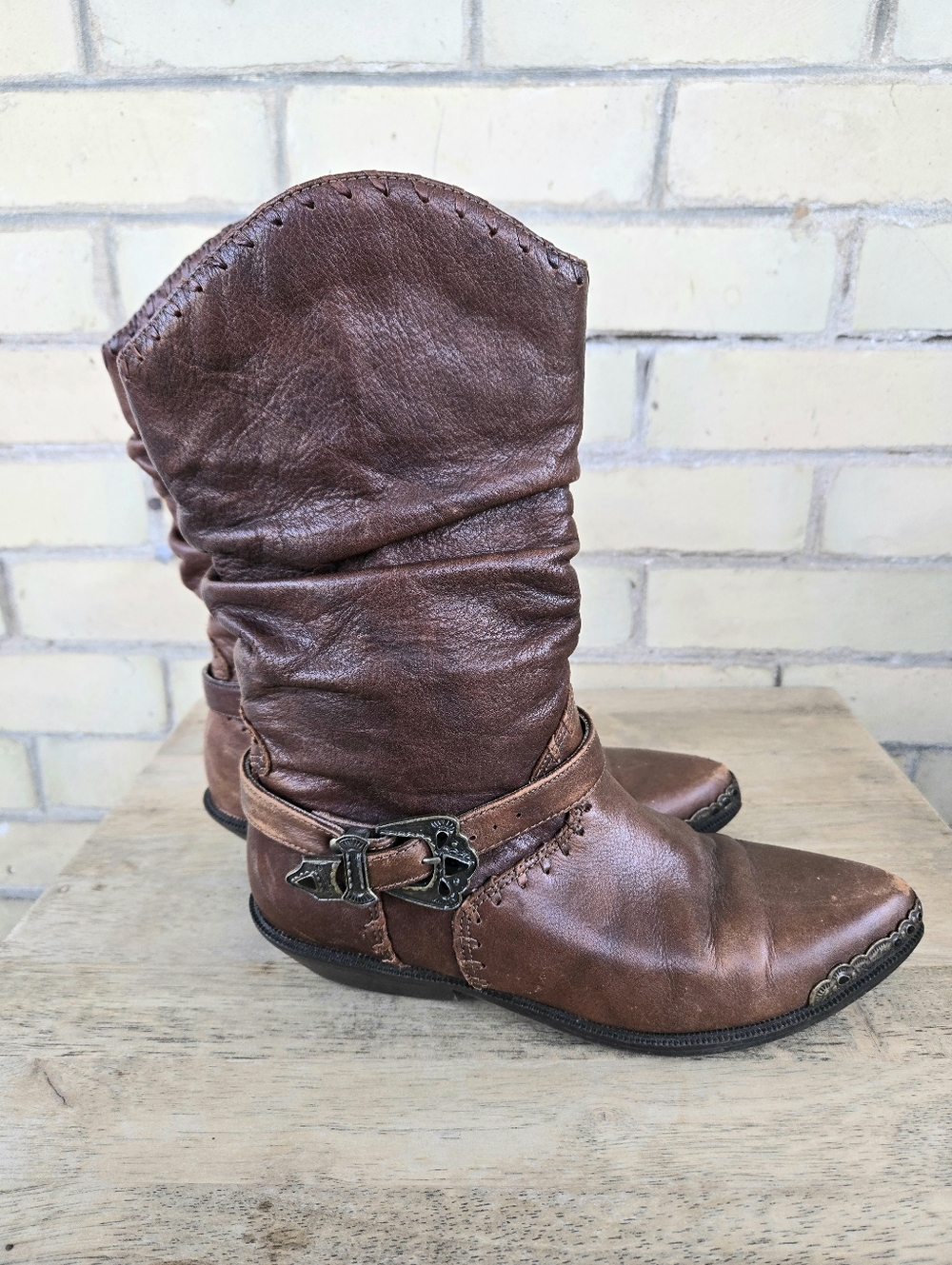 Vintage Leather Slouchy Cowboy Boots